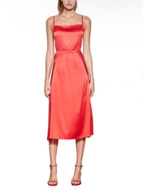 Fleur du Mal Strappy Back Apron Spaghetti-Strap Midi Dress, Tamale Red, Sz Small